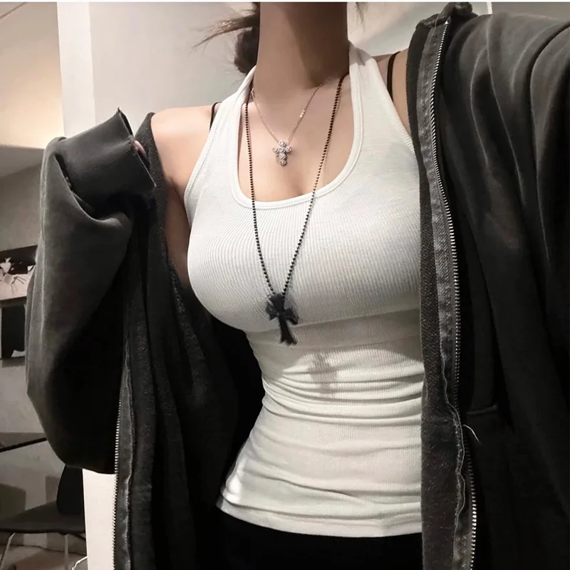 Slim Fit Hanging Neck Backless Tank Top Women's T-Shirt Base Layer Sleeveless Dongda Gate New Style Korean Style Summer Breat...