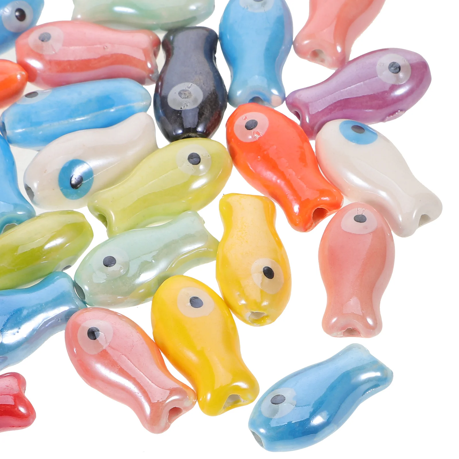 Set of 30 Cute Ceramic Fish Beads Porcelain Double Sided Ocean Animal Loose Spacer Beads for Jewelry Making DIY Bracelets