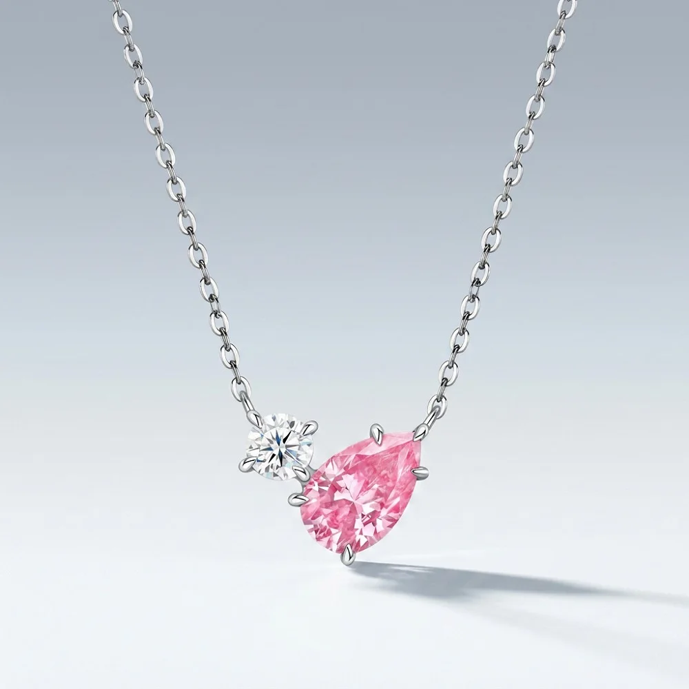 Apaison Sparkling 7x11mm 3 Carat Moissanite Women’s Pendant Necklace - Bride Wedding Engagement 925 Sterling Silver Jewelry Gift