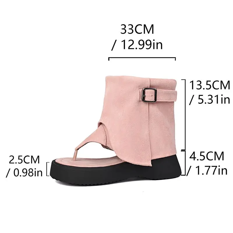 

ORCHA LISA 2026 Fashion Women's Sandals Clip Toe 4.5cm Thick Heel Platform Flock Suede Belt Buckle Big Size 43 45 Daily Style