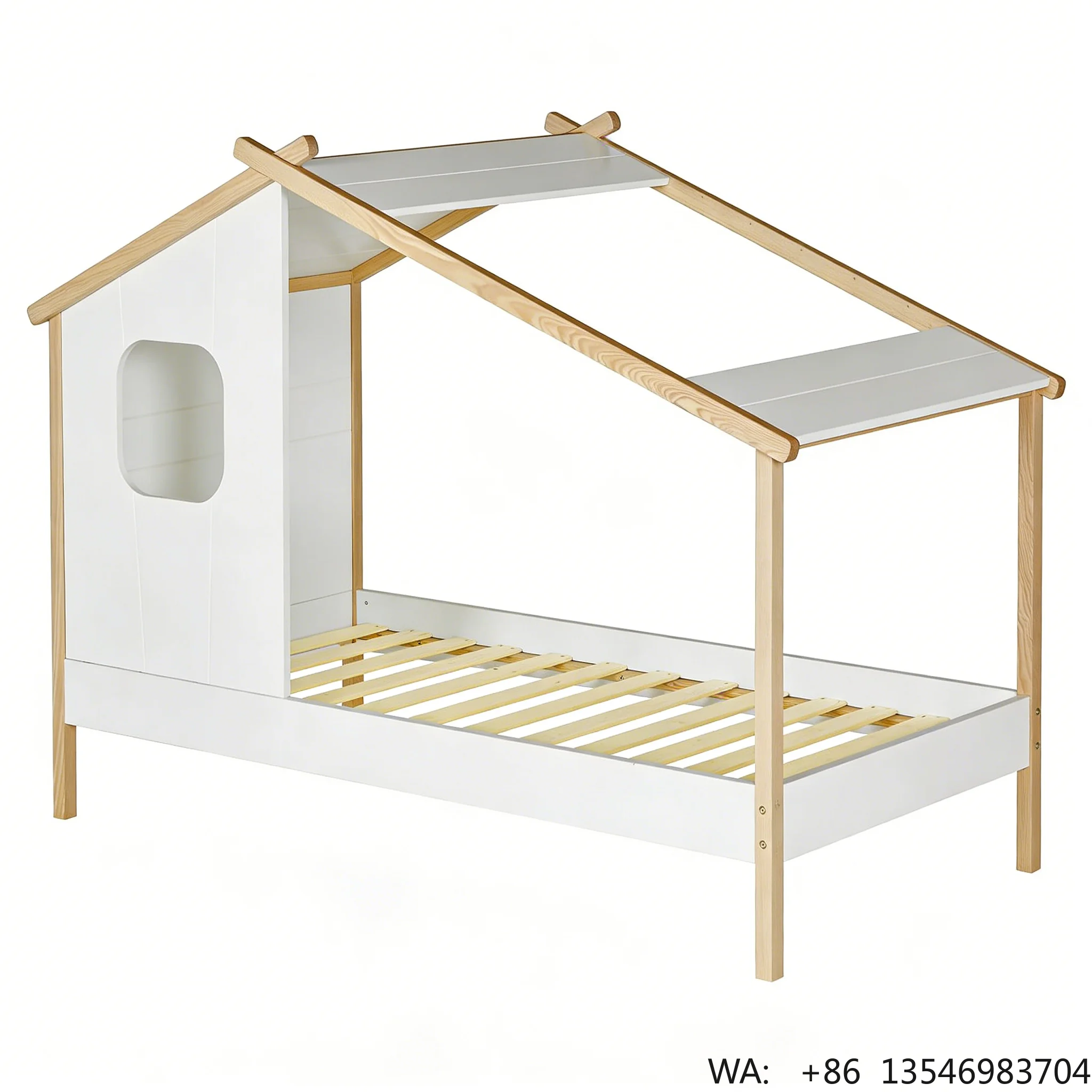 

Montessori Tree House Style Kids Bed, Nordic Wooden House Bed, Solid Wood Frame Single Bed, Playful Children's Room Furniture