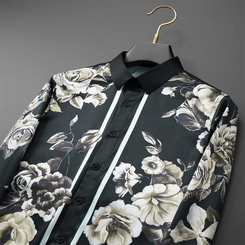 Luxury Vintage Floral Print Shirt for Men Fashion Long Sleeved Casual Shirt Versatile Business Social Dress Shirt Streetwear Top