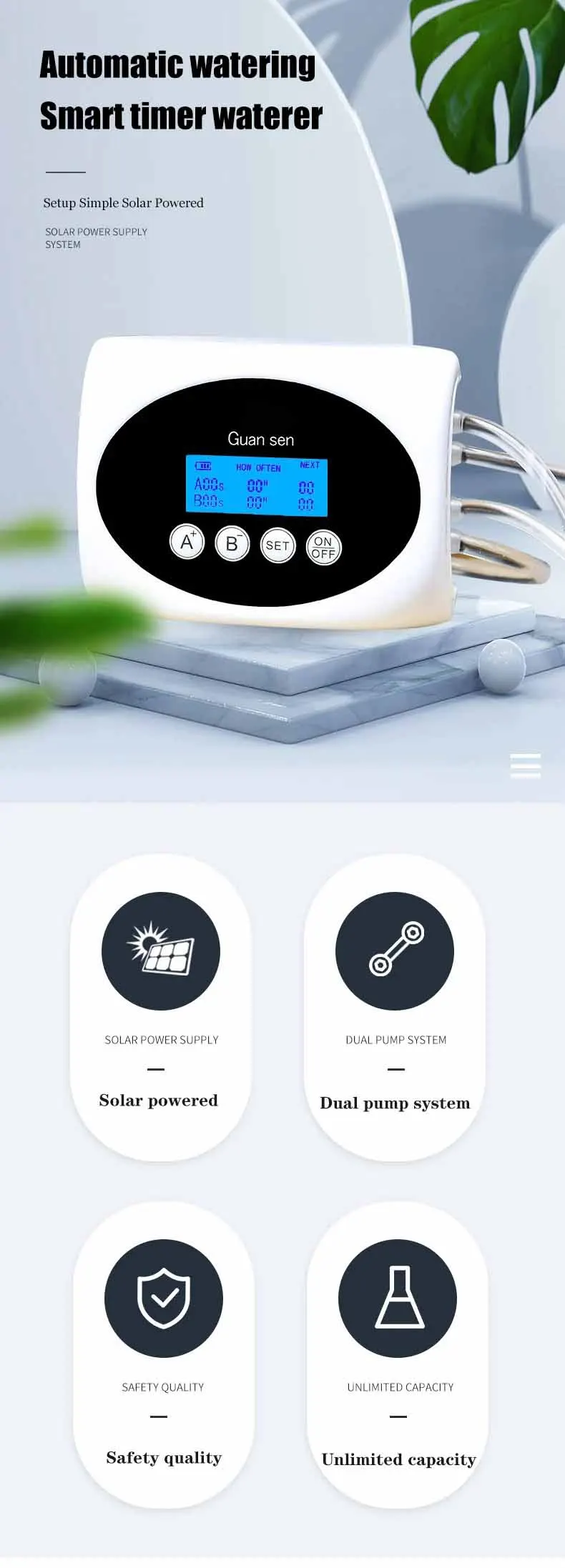 Doppelte Pumpe, intelligentes Tropfbewässerungssystem, Wasserpumpe, Timer, Garten, Solarenergie, Topfpflanze, automatisches Bewässerungsgerät – Detail 1