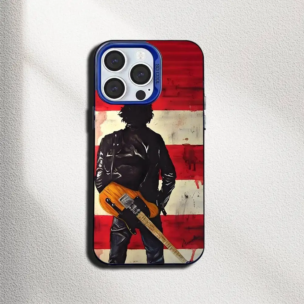 حافظة هاتف Rock Singer B-Bruce Springsteen لهاتف iPhone 16,15,14,13,12,11,Mini,Pro,SE,MAX غطاء سيليكون أزرق غير لامع