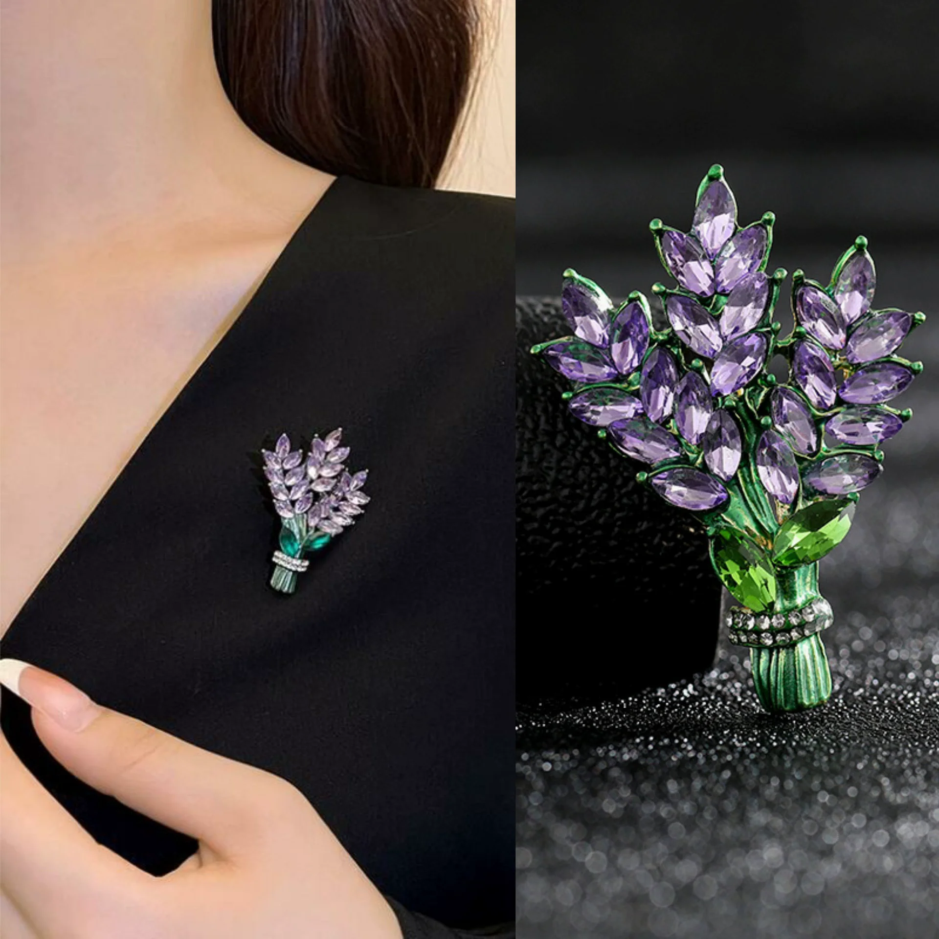 Purple Crystal Lavender Brooches for Women Elegant Fashion Bouquet Brooch Pins Wedding Party Rhinestones Clothes Jewelry Gifts