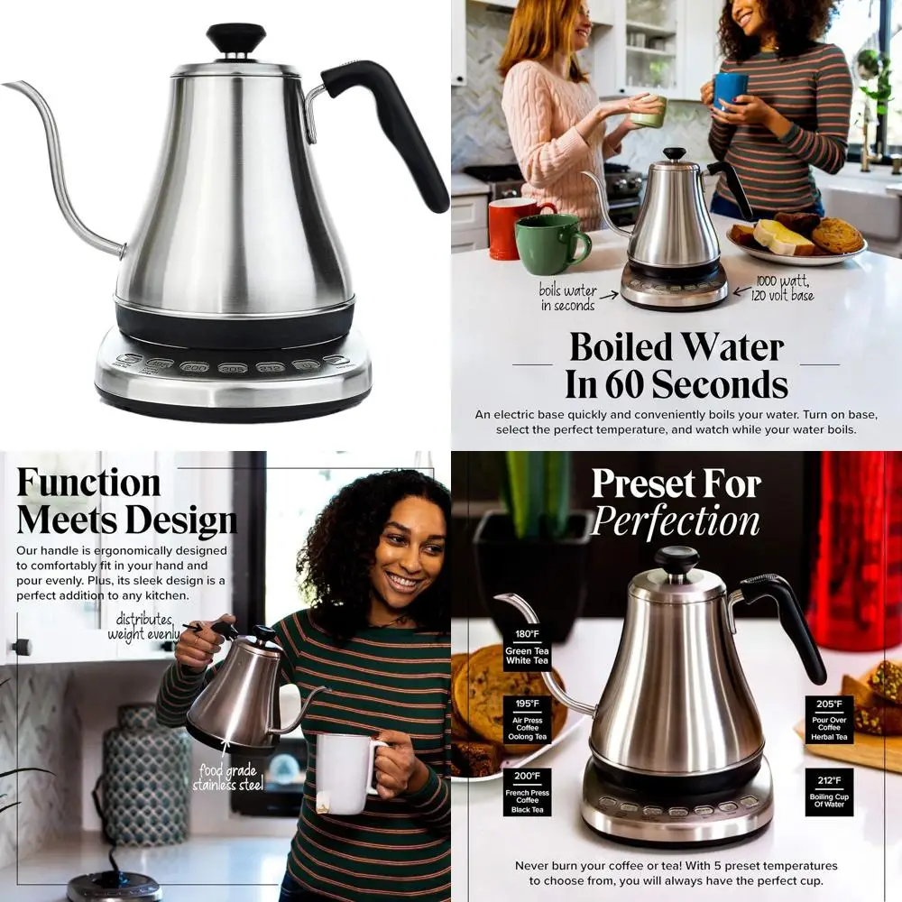 

Temperature-Controlled Gooseneck Kettle, 0.8L Stainless Steel, BPA-Free, Customizable Temperature Settings for Beverages, Warm-K
