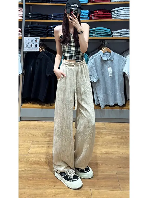 

Cleanfit High Waist Casual Pants Men Women Summer Thin Ice Silk Qui Dry Wide Leg Pants Cotton Linen Cool Feeling Leisure Tr...