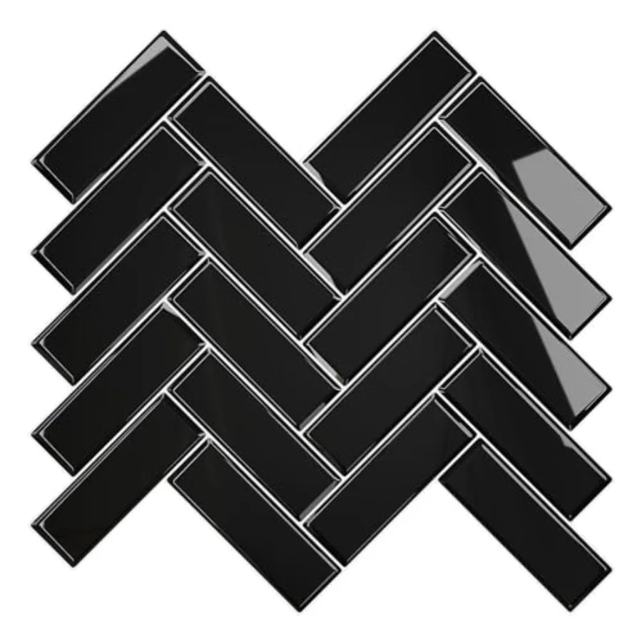 

Black Herringbone Peel and Stick Backsplash for Kitchen Wall Tiles, Black Ceramic Tile Stickers, 12''x12'', Easy-Apply Vinyl wi