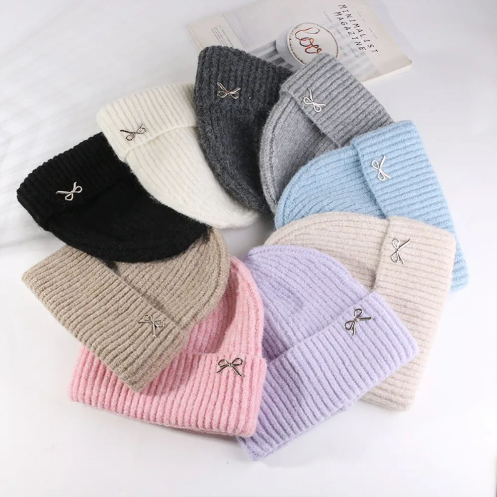 New Knitted Knitted Hat Elegant Thickening Bonnet Caps Casual Coldproof Pile Cap Outdoor Sports