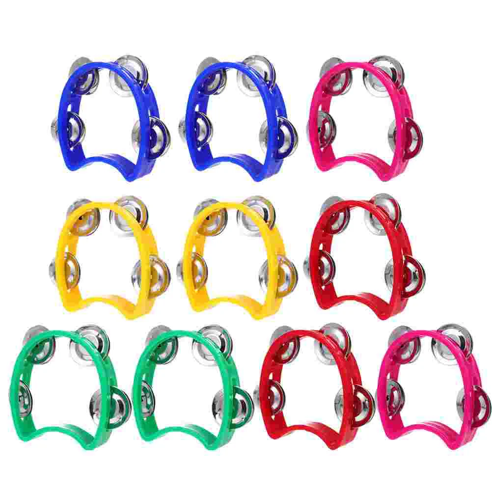 10 Pcs Hand Bell Kids Musical Instruments Plastic Tambourines Red Yellow Each Festive Party Props Handheld