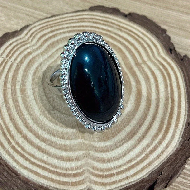 Retro Personalized New Oval Black Stone Ring for Women Men Luxury Creative Party Anniversary Birthday Jewelry Gift Accessories image 2