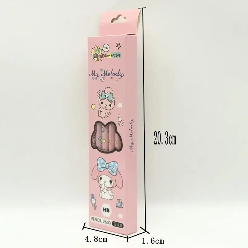 12Pcs Sanrio Pencil Cute Hello Kitty Kuromi Cinnamoroll My Melody Student Stationery School Supplies Student Prize Pencil Gifts