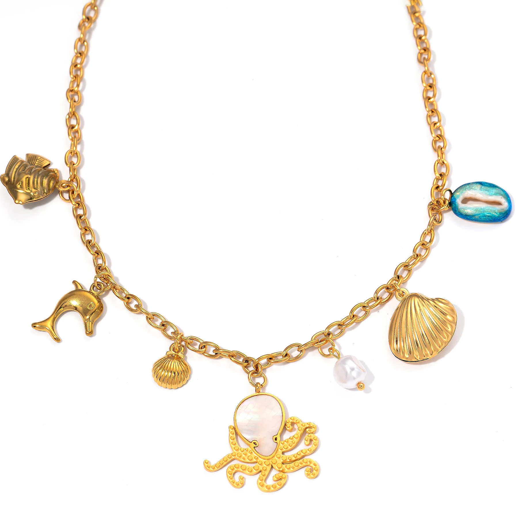 

Stainless Steel Fashion Ocean Style Series Necklace for Women Octopus Dolphin Shell Summer Beach Jewelry Collar