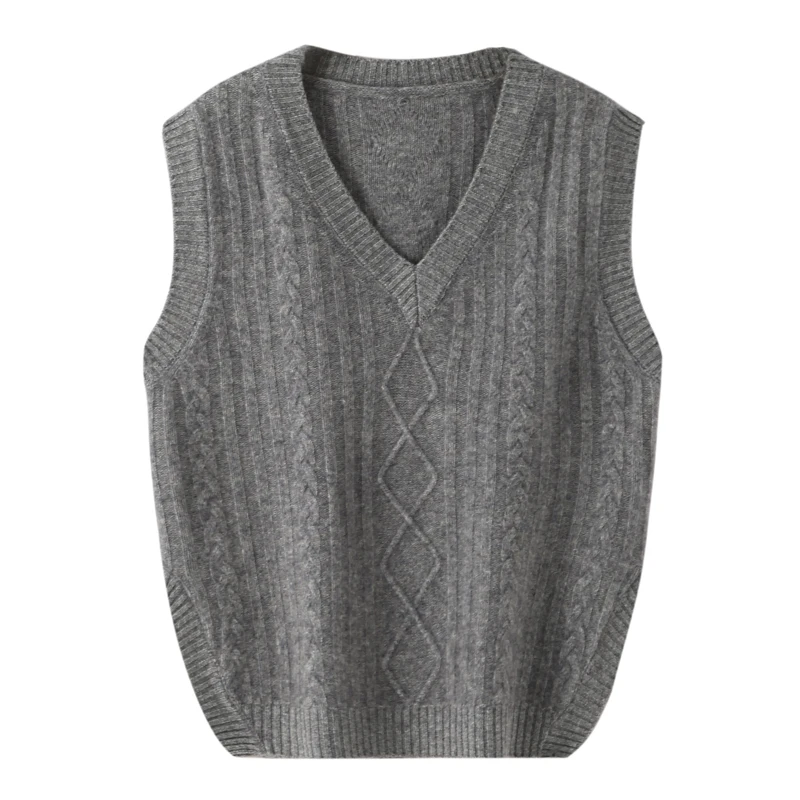 Women's Wool Vest Sweater V-neck Waistcoat Autumn Winter Vintage Sleeveless Pullover 100% Merino Wool Knitwear Cashmere Tops