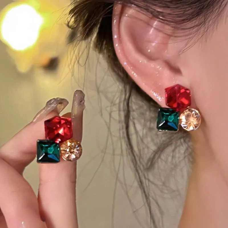 

925 Silver Needle Korean Fashion Colorful Cube Crystal Earrings For Women Jewelry 2024 Trending New Sweet Zircon Stud Earrings