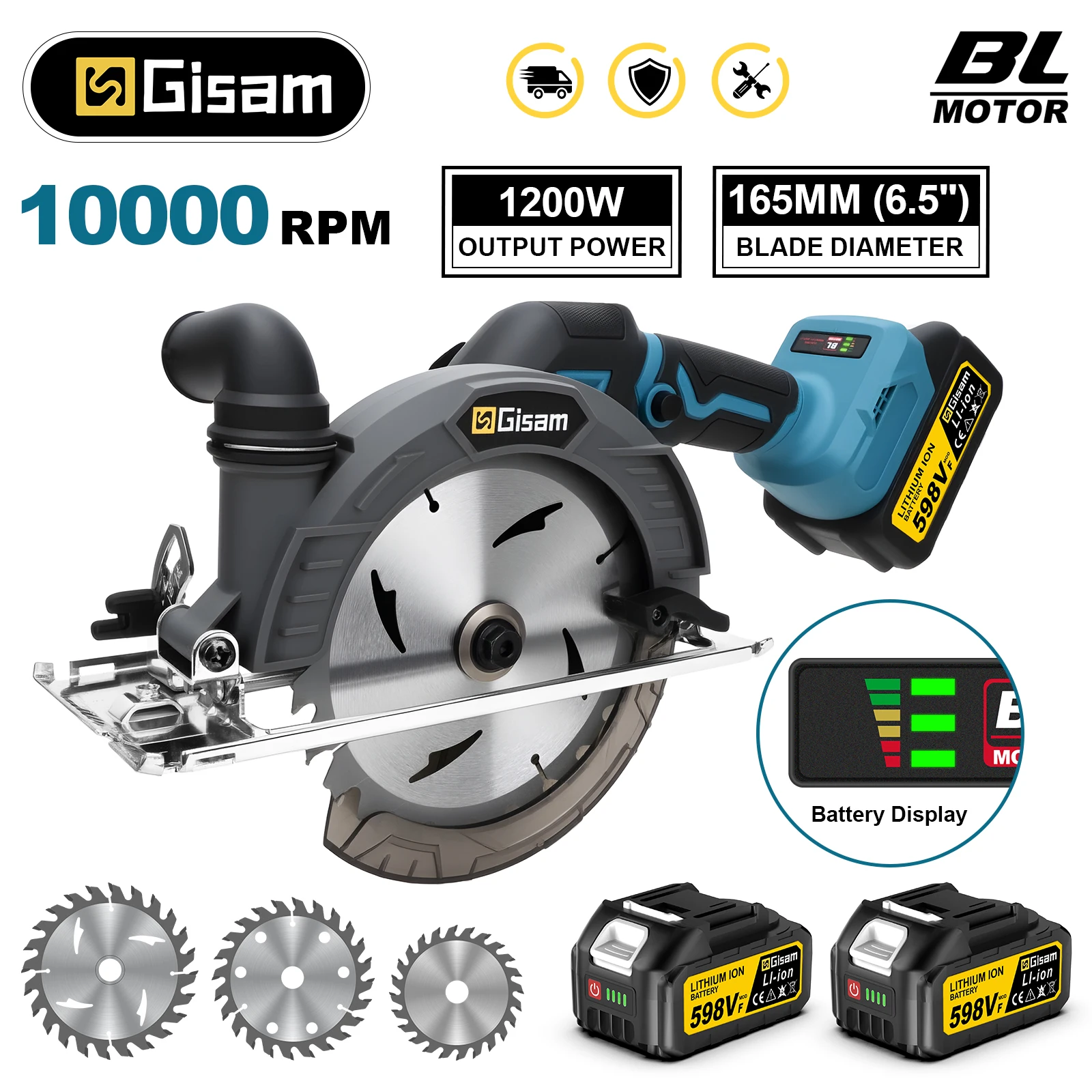 Gami 165mm scie circulaire électrique sans brosse 10000 tr/min Angle réglable sans fil outil électrique pour le travail du bois pour Makita 18v Battey broches
