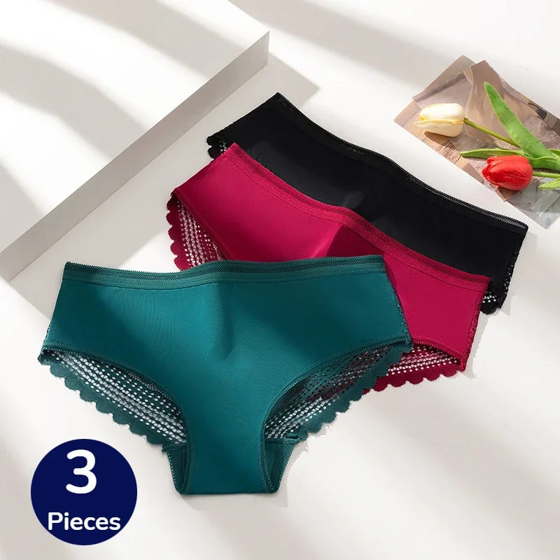 3PCS/Set Women's Panties Fashion Lace Soft Female Hollow out Briefs Sexy Lingerie Breathable Comfortable Underpant Hot