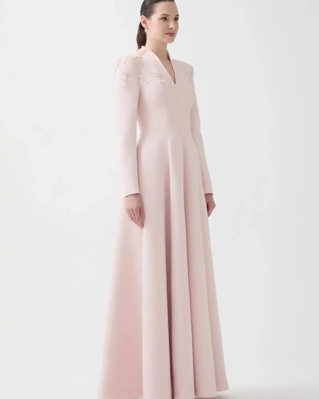 

Розовое вечернее платье по индивидуальному заказу, элегантное женское платье с v-образным вырезом и длинными рукавами, платья знаменитостей, аппликации из бисера, элегантное платье на заказ