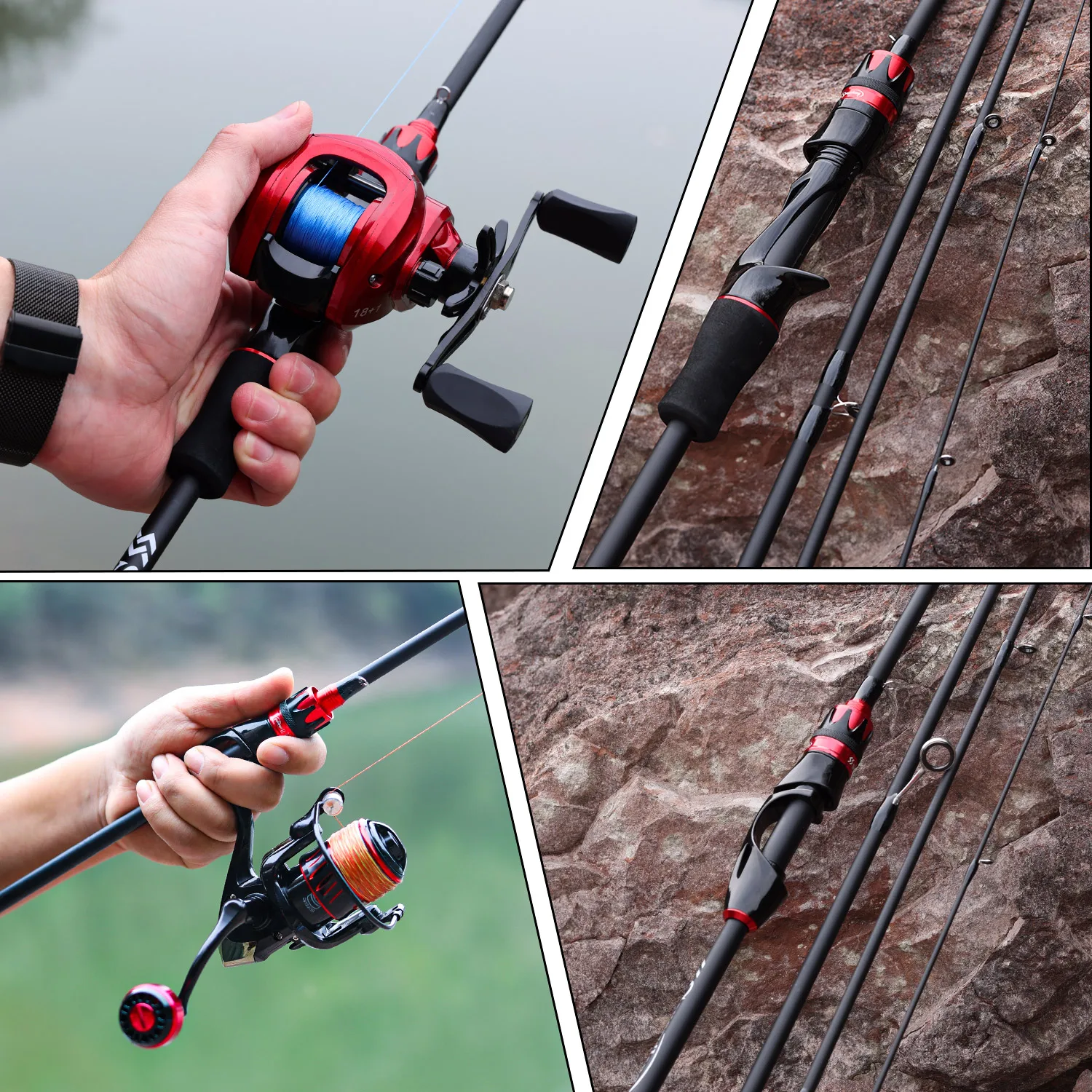 Sougayilang Casting Spinning canna da pesca 2.1m canna ultraleggera in fibra di carbonio 4 sezioni con manico in EVA 0.8-5g peso esca