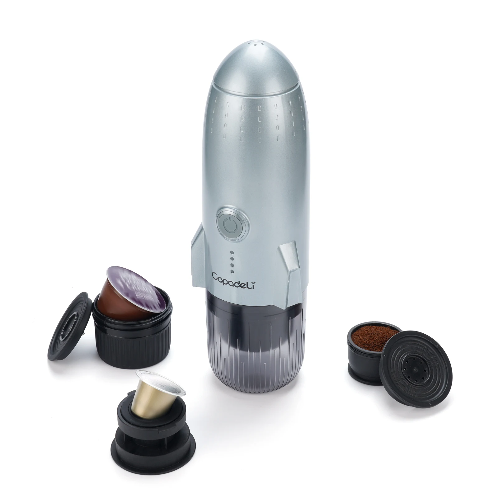 شكل صاروخ 3in1 المحمولة السيارات التدفئة كبسولة القهوة الباردة الساخنة المشروب صانع القهوة في الهواء الطلق عشاق ماكينة القهوة