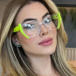 JNPCXI-Montura de gafas Retro polígono ojo de gato verde, gafas de moda de doble Color, gafas transparentes Anti-Luz Azul, montura óptica para hombres y mujeres