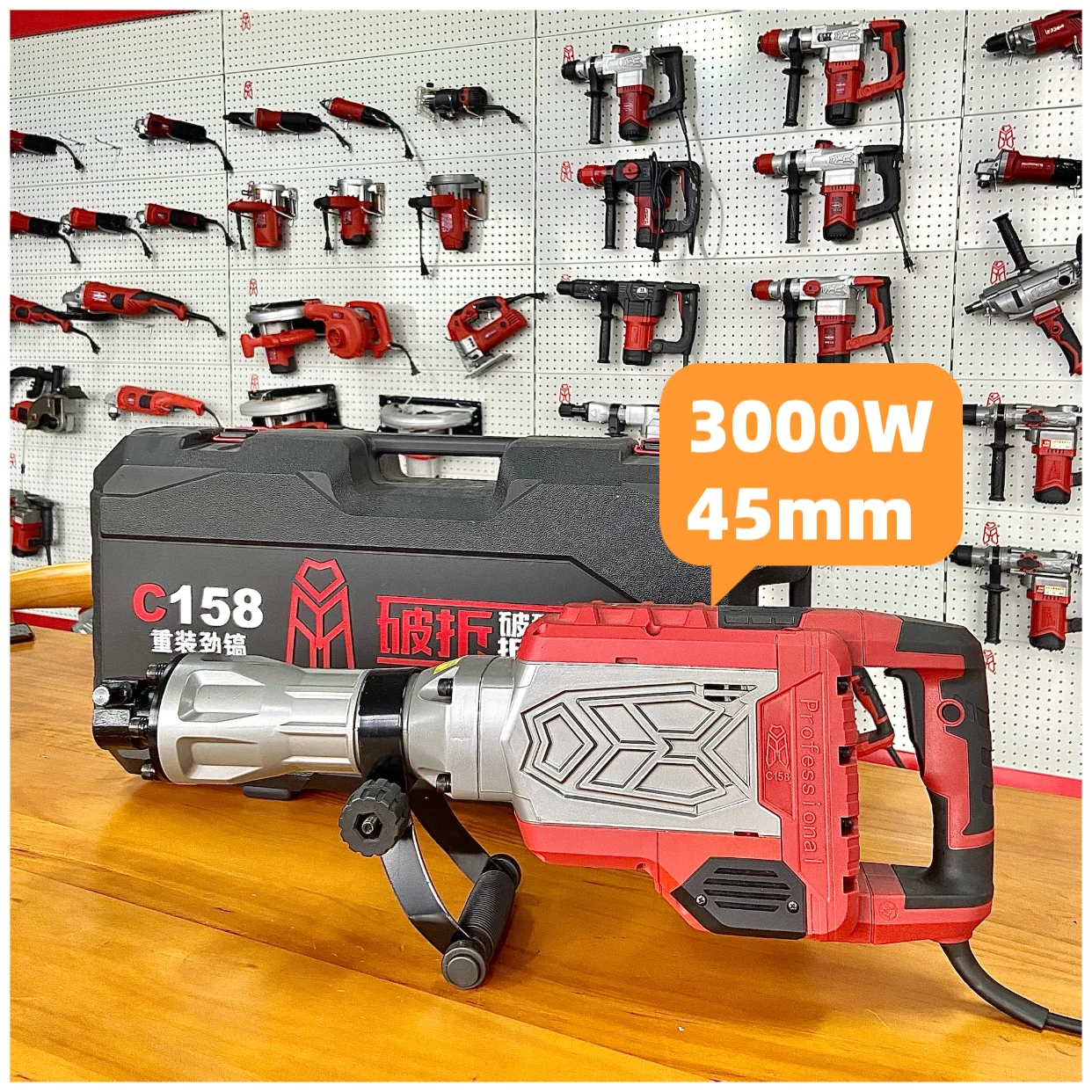 Industrial Power Hammer Drills Electric Breaker Hammer 3000W | 45J Electric Hammer for Rock Concrete Demolition