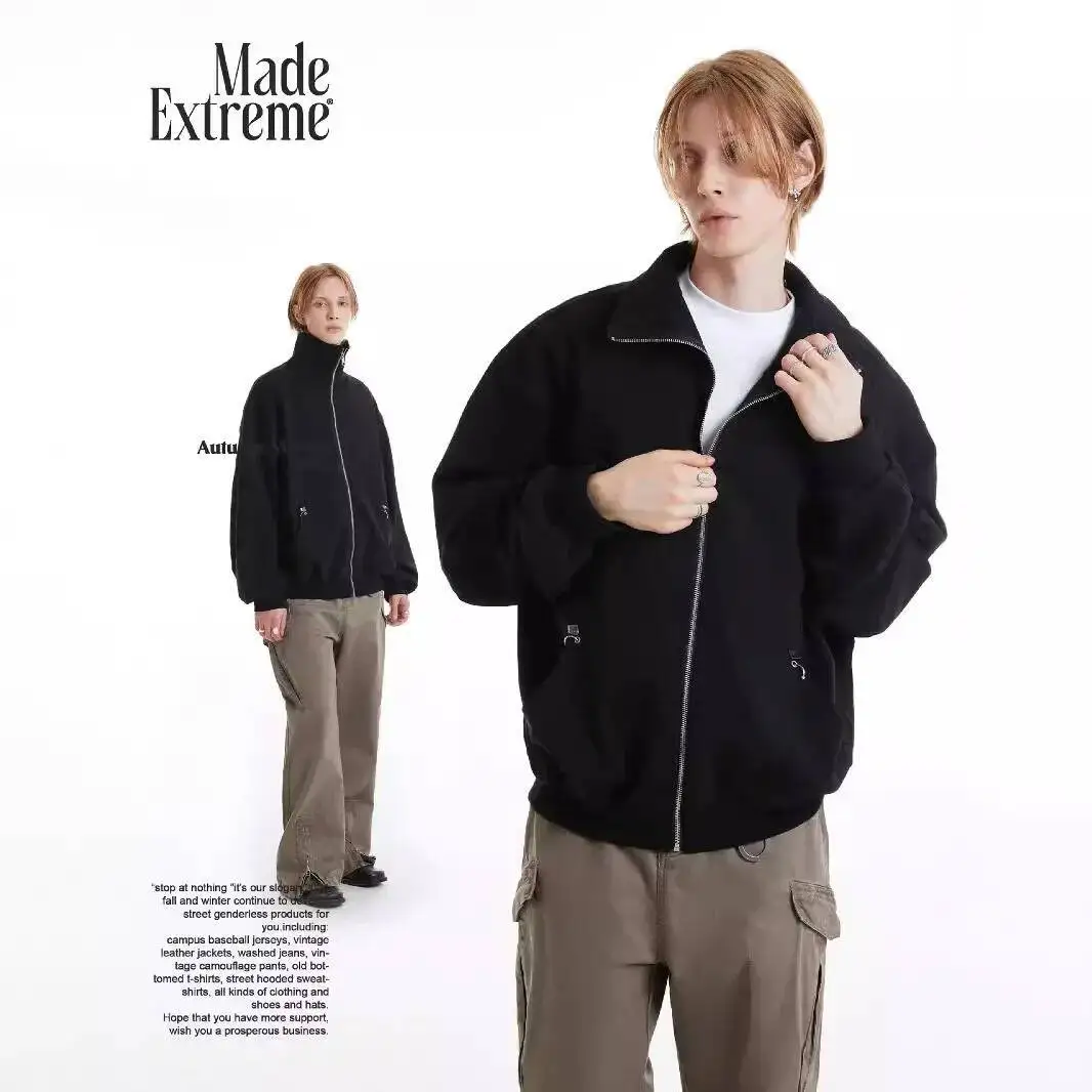 

Man Women Cardigan Sweatshirts Men's Unisex Sweater Liquid Cotton Stand Collar Jacket Casual Cleanfit Coat