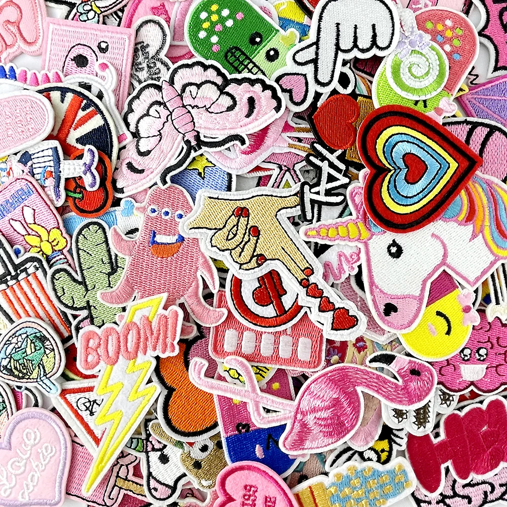 100pcs Random Mix Patch for Clothing Fabric Appliques Badge Iron on Patches for Clothes Decoration Apparel Cartoon Pink Girl