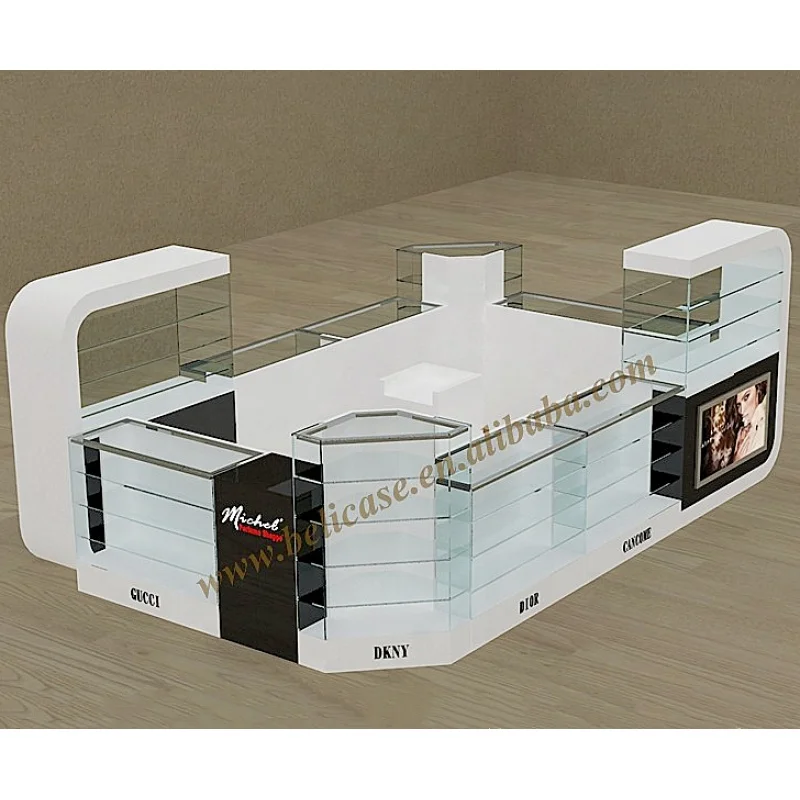 custom，Good Quality Glass Showcase Perfume Kiosk Smoke Showcase Mall Kiosk Idea Led Glass Counter