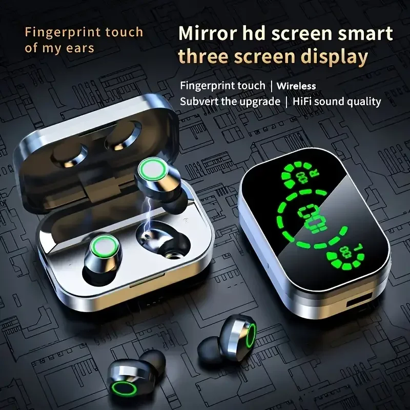 TWS in ear ultra long battery life intelligent three screen digital display mirror high-definition wireless Bluetooth earphones