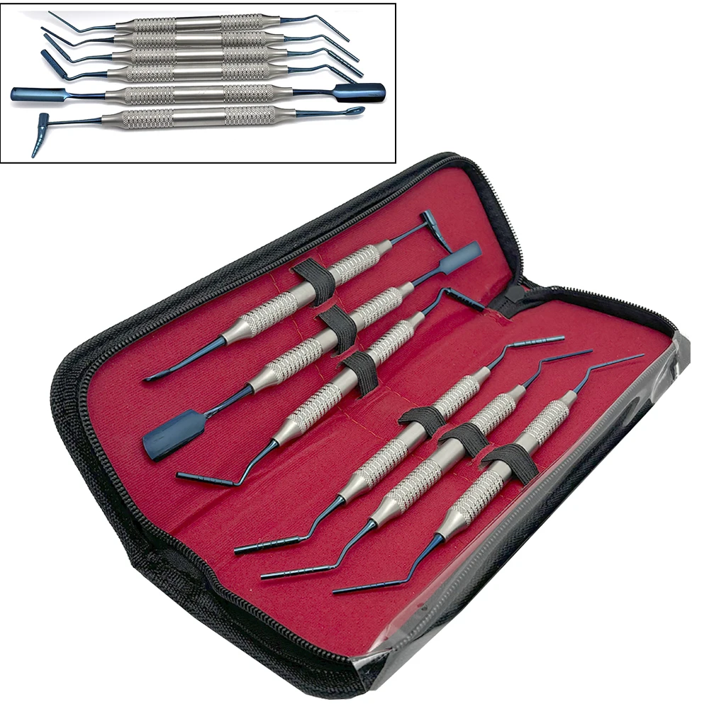 6pcs Bone Powder Filling Restorative Bone Graft Dentist stainless steel Implant titanium coating Tool Dental Spatula Filler