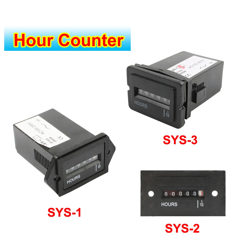 1pcs 6 Digits Mechanical Digital Hour Meter Timer Hour Counter SYS-1 SYS-2 SYS-3 (0 to 99999.9 Hours AC 110-250V