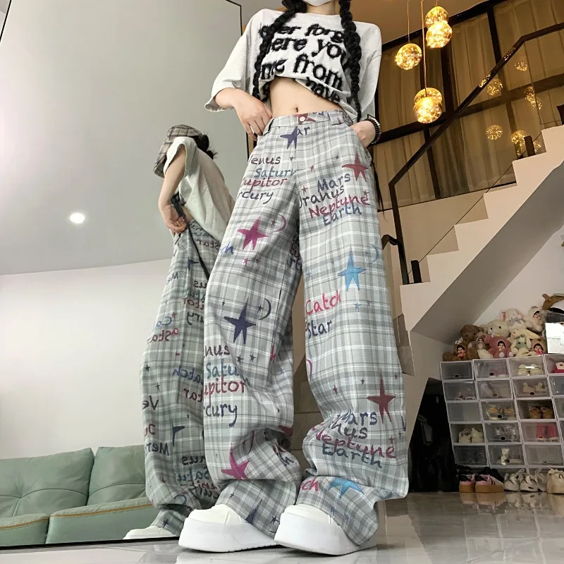 Spring New Casual Pants Women Letter Painted High-waisted Full Length Straight Thin Loose High Street Versatile Trousers Female