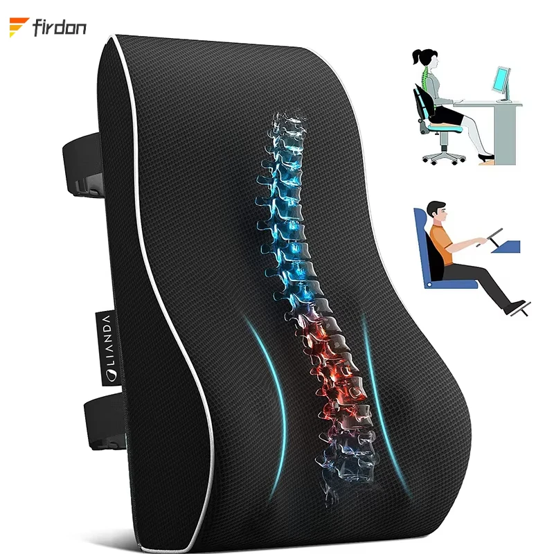 Mesh Cover Double Adjustable Straps Lumbar Support Pillow for Office Chair Back Support Pillow for Car, Computer Recliner Memory