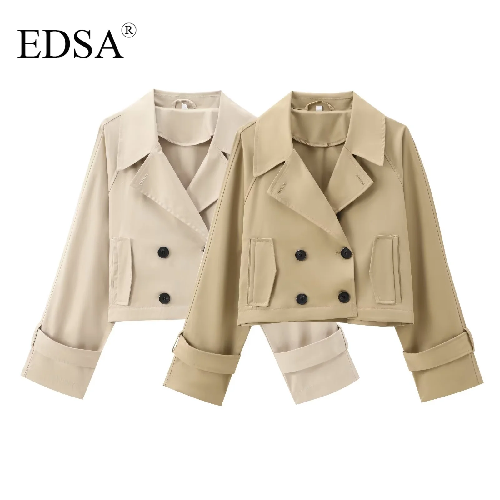 EDSA Women Cropped Trench Coat Long Sleeve Spring Jackets for Women Elegant Ladies Jacket In Outerwear