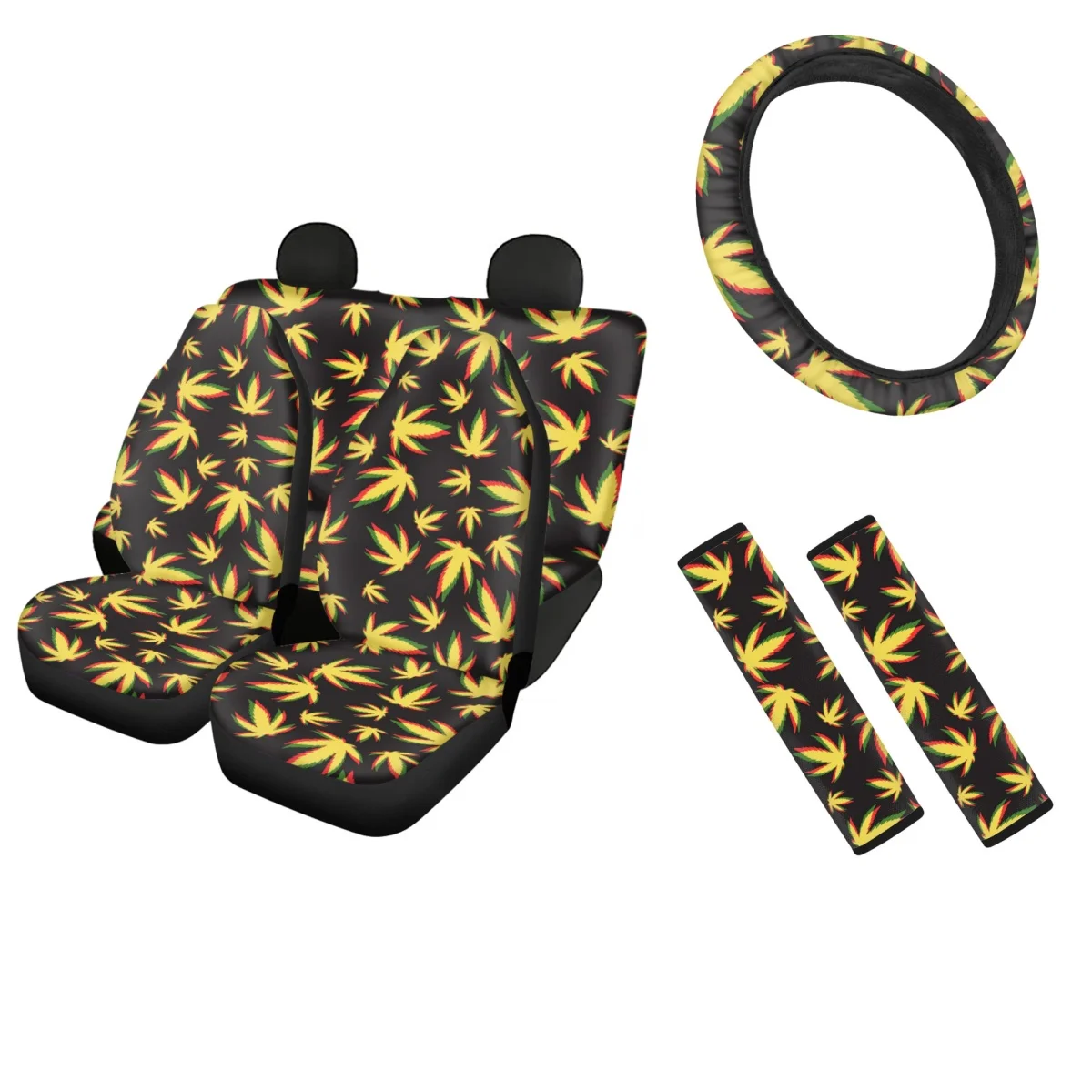 

Car Seat Protector Cover Tropical Weed Leaves Prints Soft Auto Steering Wheel Cover Universal Seat Belt Sets Covers Easy Clean