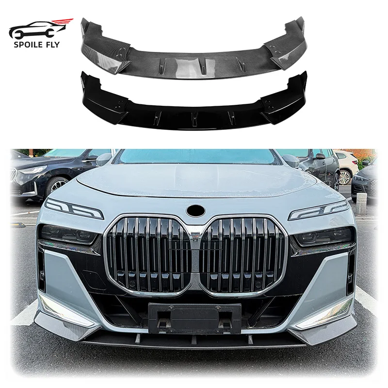 

For BMW 7 Series i7 G70 G73 2023+ Glossy Black ABS Car Front Chin Bumper Lip Spoiler Glossy Black Carbon Fiber Look ody Kit