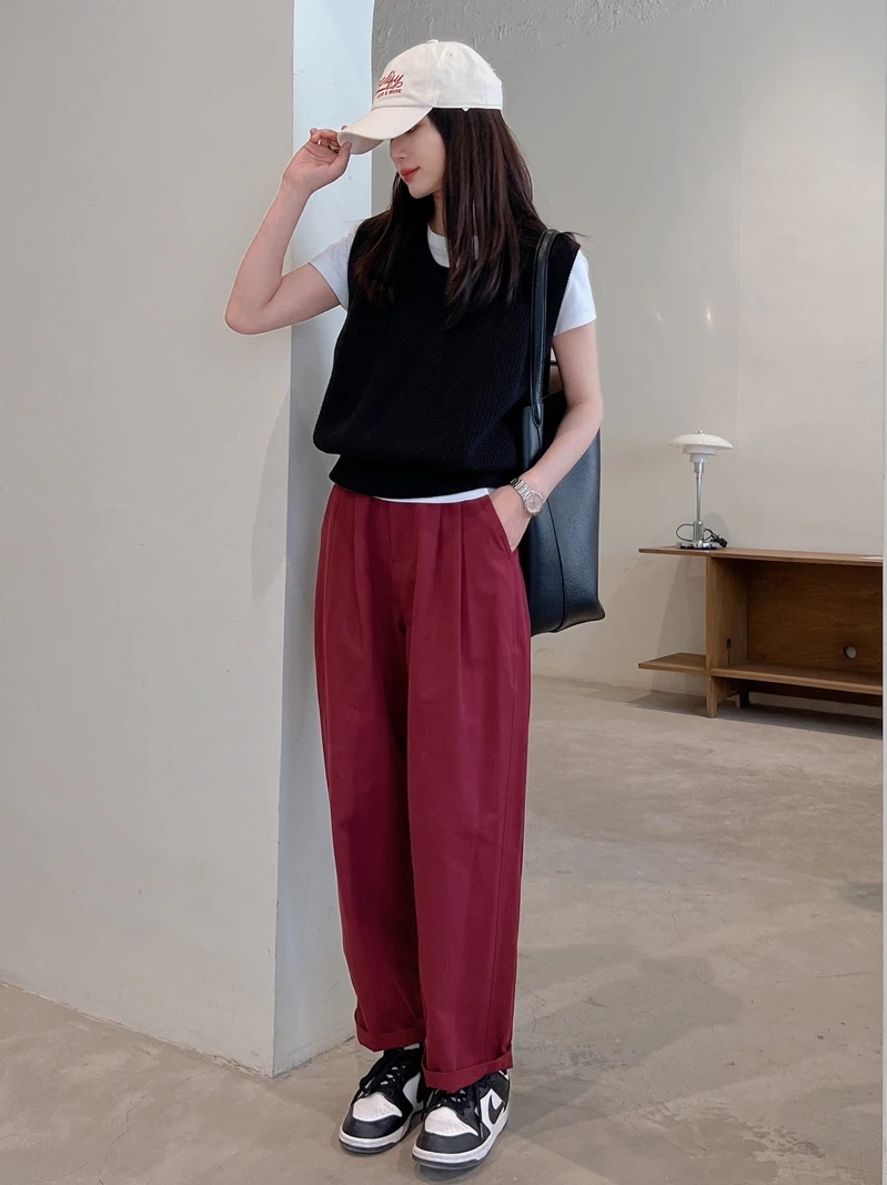 

Повседневные брюки с высокой талией, женские летние новые брюки Reddi, коричневые прямые свободные длинные брюки, универсальный эффект похудения