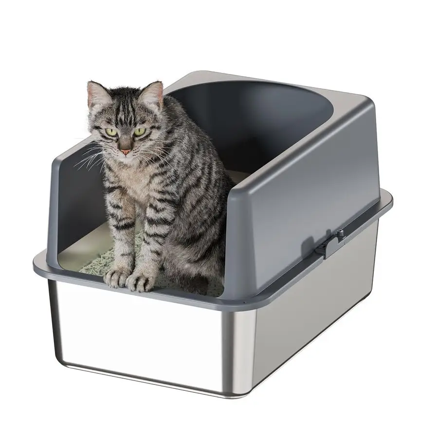 

Stainless Steel Cat Litter Box,Stainless Steel Litter Box with Lid,Extra Medium Box,EasytoClean Metal Litter Pan for Cats 20L X
