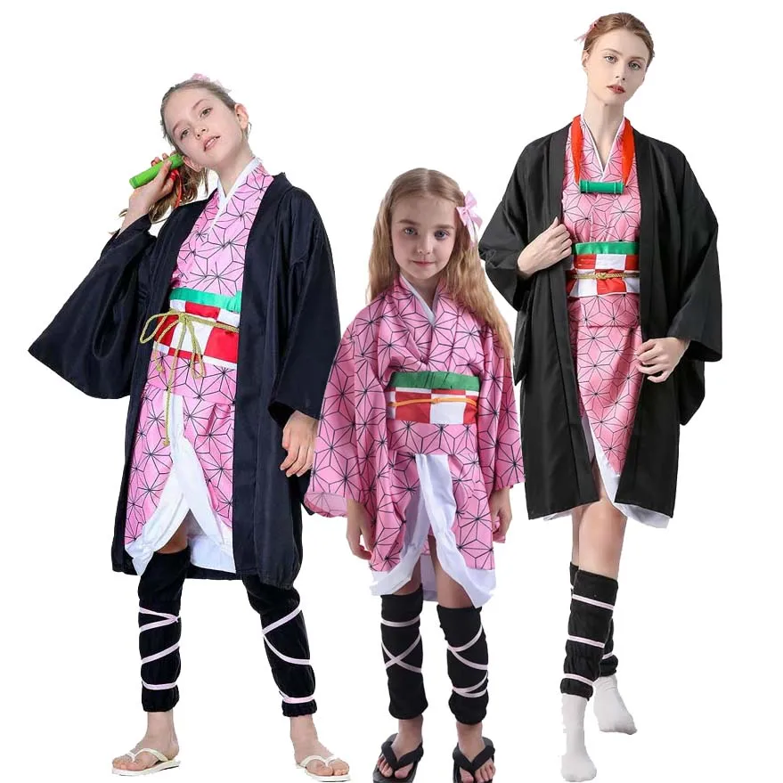 Anime Kimono Kimetsu No Yaiba Kamado Nezuko Costume Wig Uniform Hollween Women Kids