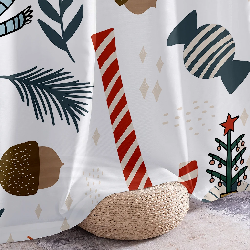 2pcs Decorative Curtains With Cute Christmas Cartoon Prints, 100% Polyester, Festive Curtains For Children's Rooms.