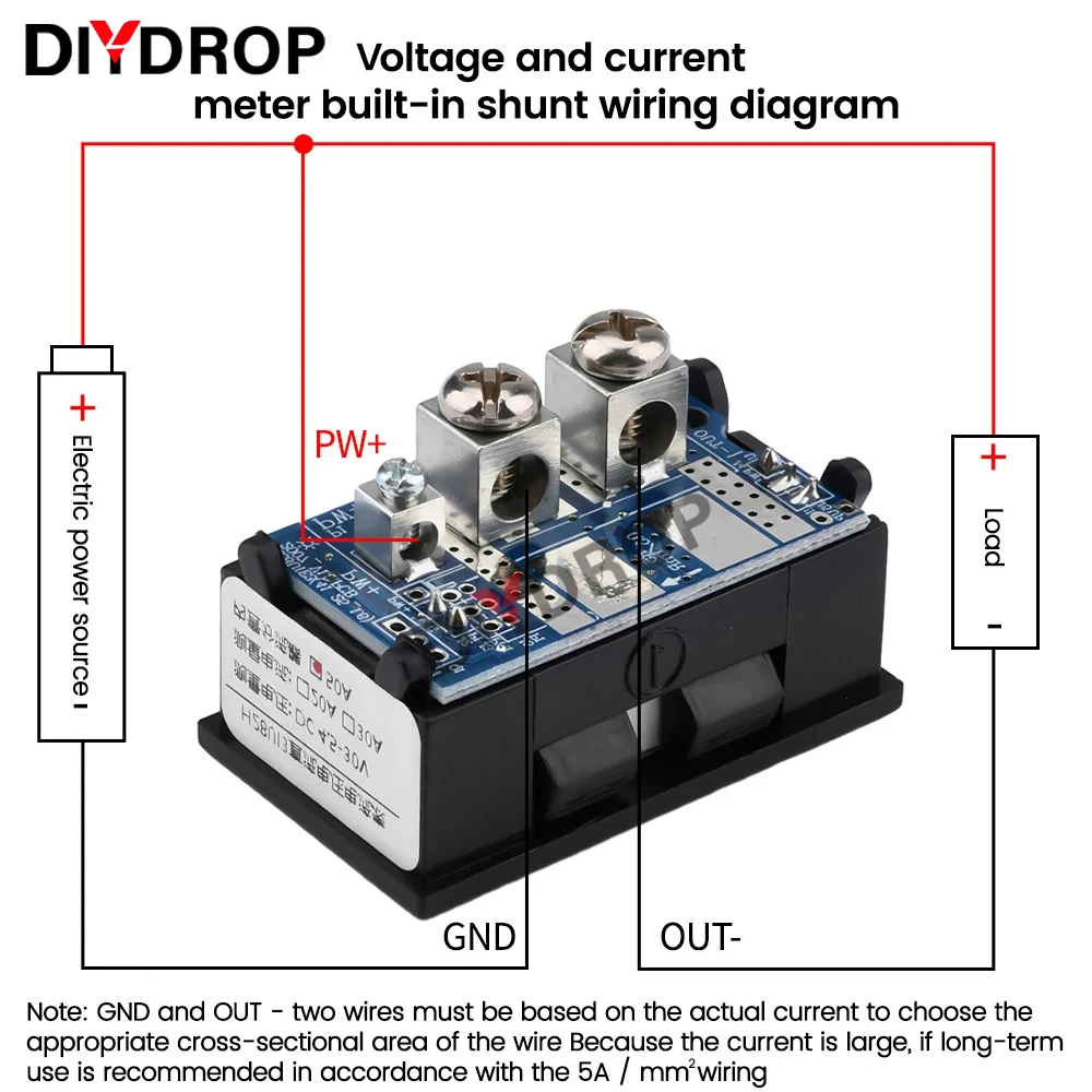 DC 4.5-30V 30A 50A Mini Digital Voltmeter Ammeter 3 Bit 0.28