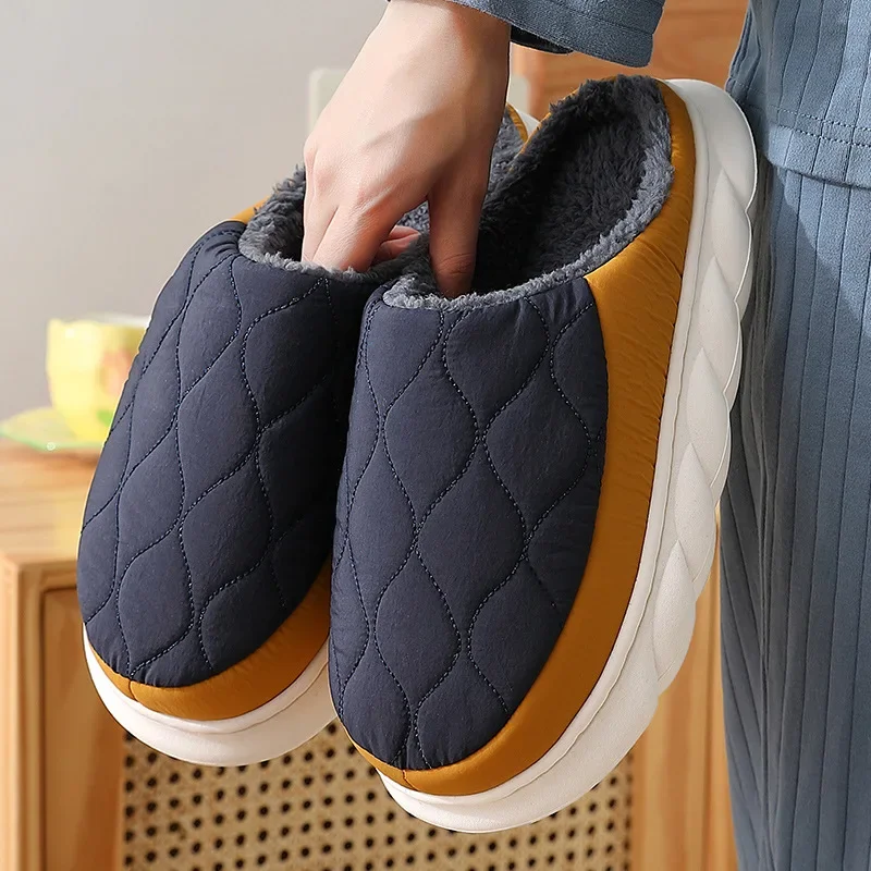 Big Size 48 49 New Fashion Men Slippers Waterproof Women Warm Plush Winter Flats Home Non Slip Slides Soft Thick Sole Furry Shoe