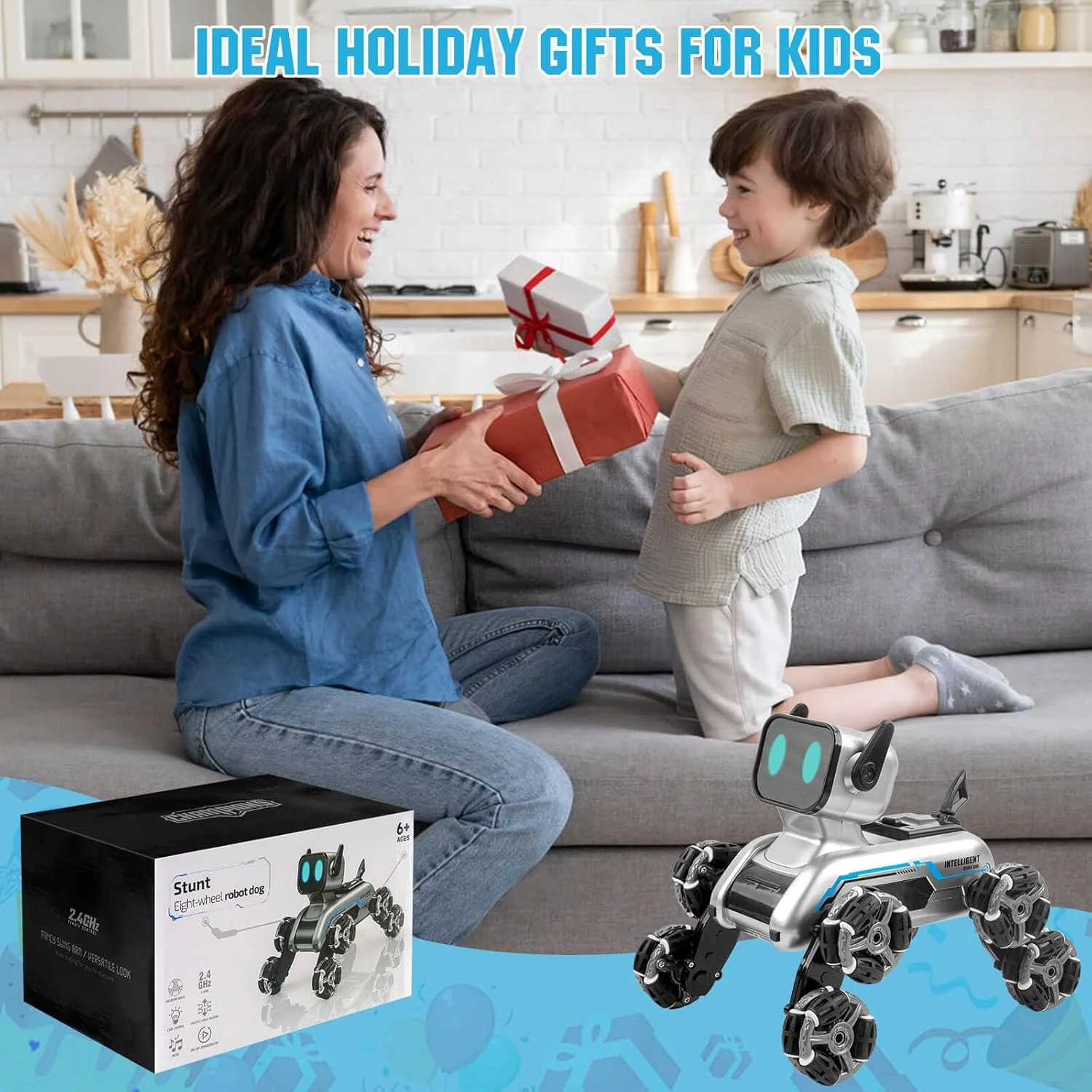 Smart Interactive Robotic Dog with Dual Controllers, All-Terrain Mobility, LED Lights & Music – Rechargeable Gift for Kids