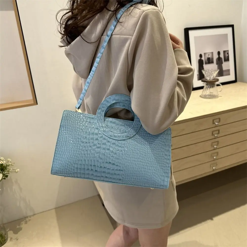 

Retro PU Leather Women Handbags High-capacity Crocodile Pattern Shoulder Bag Square Bag