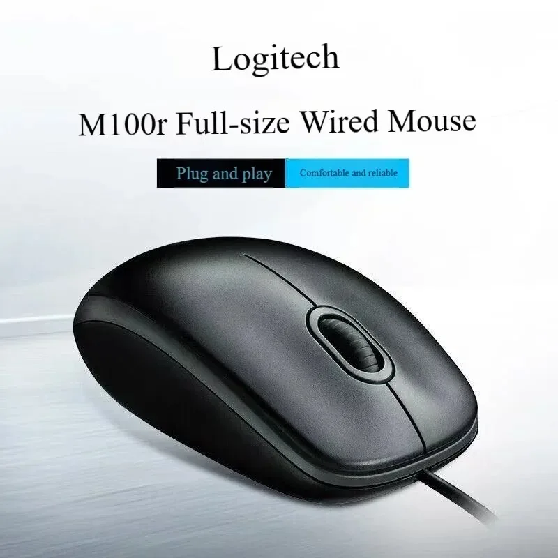 ماوس كمبيوتر سلكي USB أصلي من Logitech M100، 3 أزرار، تتبع بصري، للكمبيوتر المكتبي والكمبيوتر المحمول، أسود
