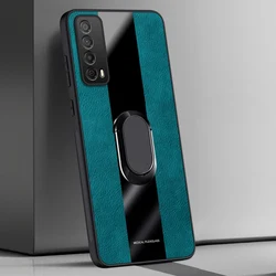 Ring Holder Leather Case For Huawei Y7A P Smart 2021 Back Cover Luxury Magnetic Shockproof Silicone Protection Phone Case Coque