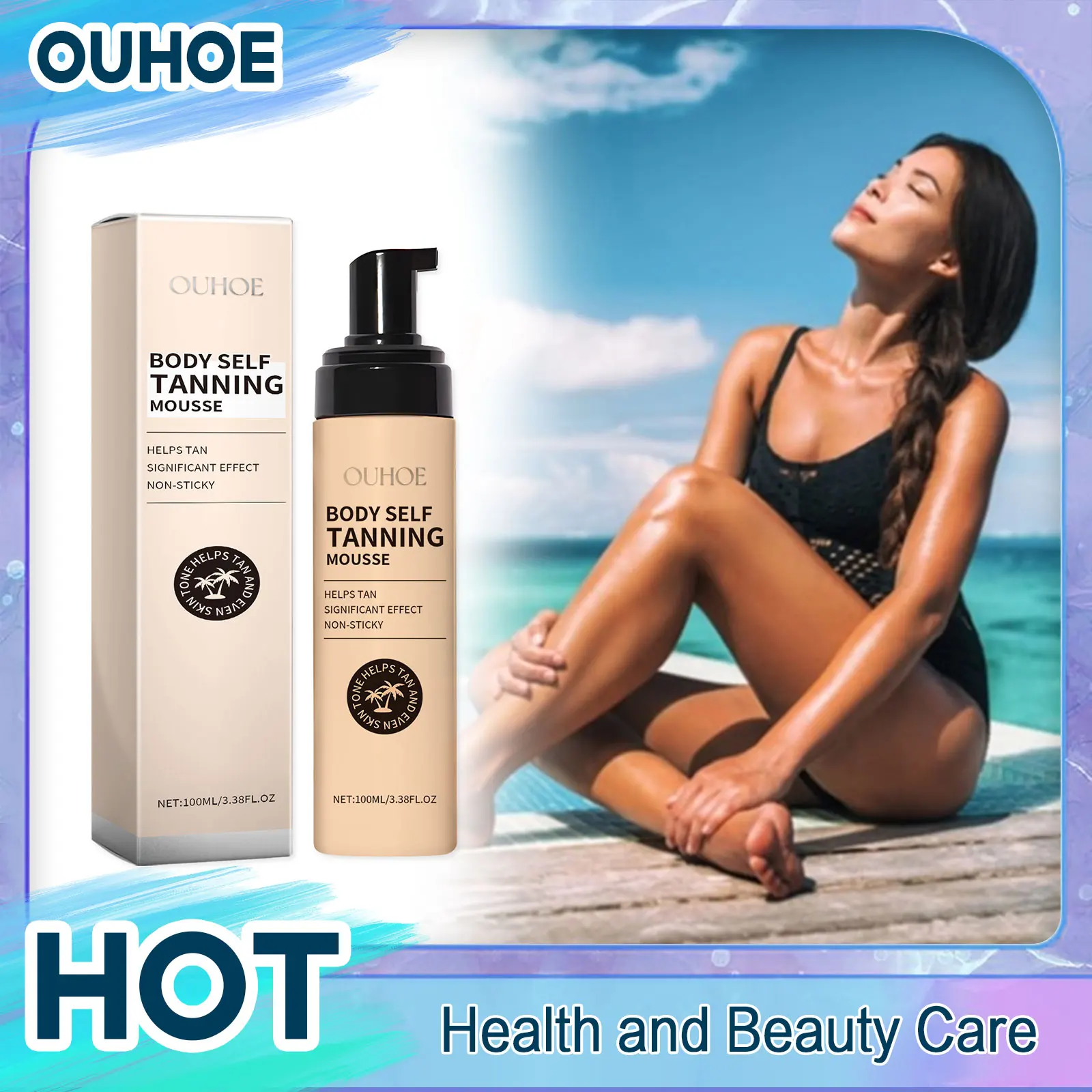 Mousse autobronceador Natural, acelerador de bronceado, sin sol, para playa al aire libre, crema hidratante para el cuerpo facial