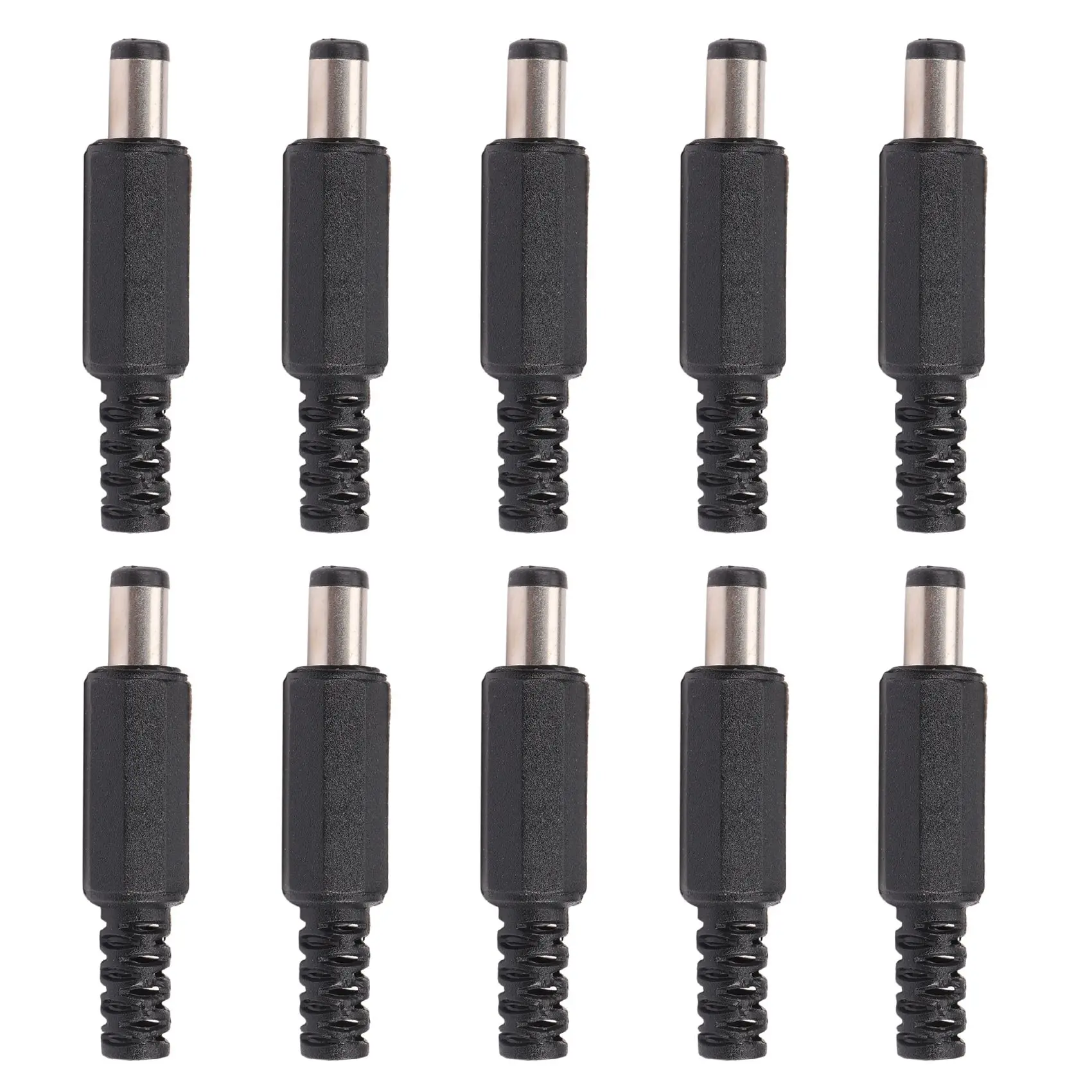 10pcs 5.5x2.1mm Male Solder Dc Barrel Tip Plug Jack Straight Connectors For DC Power Supply LED Lights Switch Black