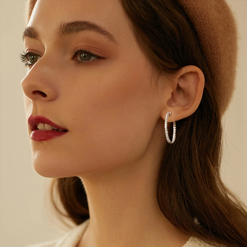 D Color Full Moissanite Hoop Earrings 100% 925 Sterling Silver Big Circle Ear Studs Sparkling Diamond Earrings For Women Gift
